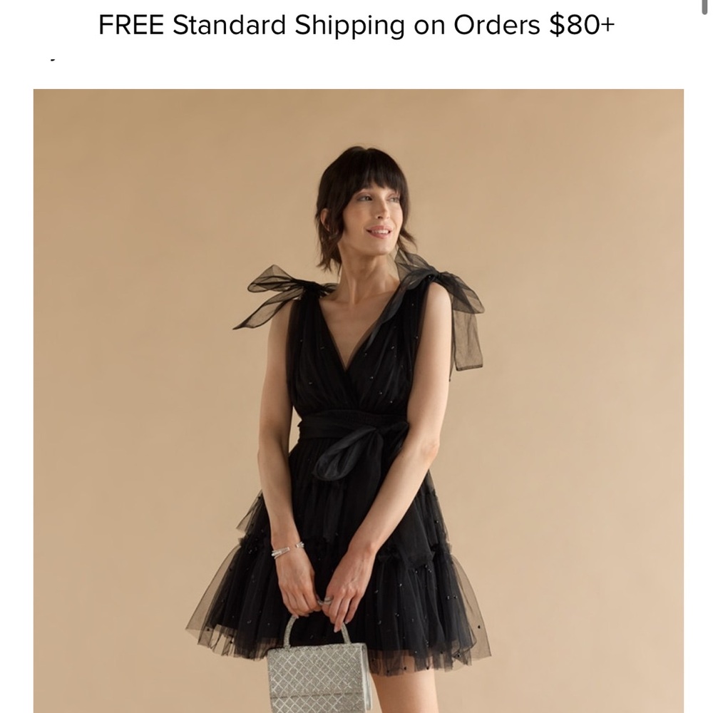 NWT Francesca's Collections Lorena Pearl Clip Dot Bow Waist Mini Dress size M